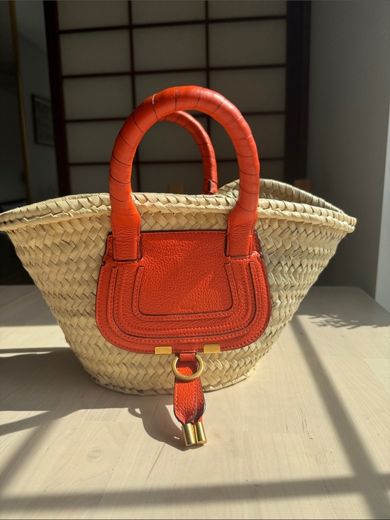 Chloe Handbags - Chloé Marcie Small Basket Bag
- Raffia & Bright Orange Leather